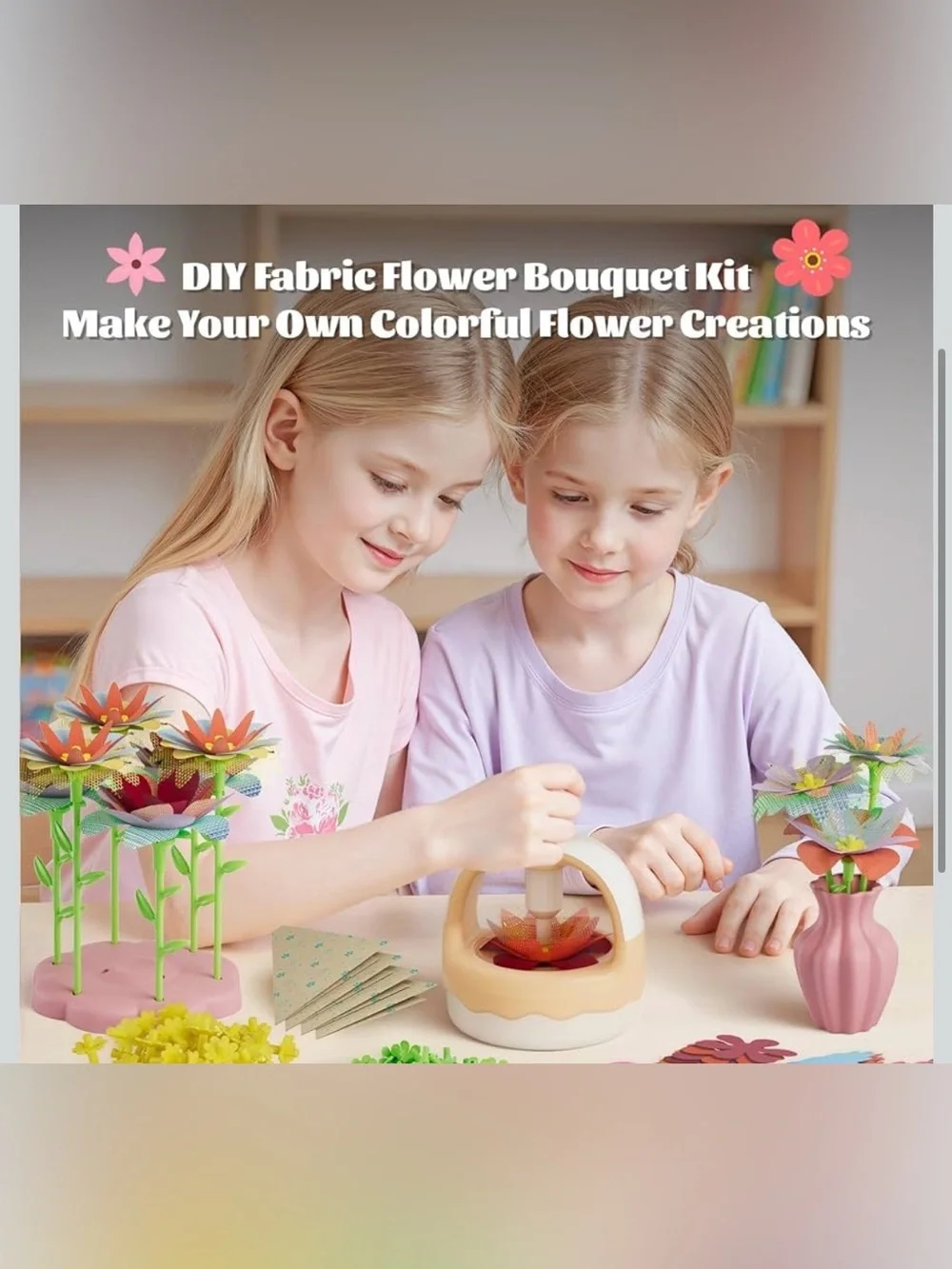 Fabric Flower Bouquet Craft Kit, DIY Arts & Crafts Toy for Kids, Creative Flower